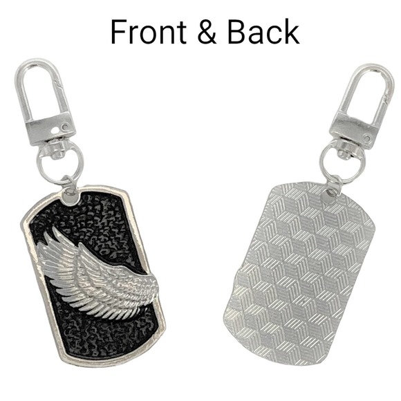 Set of 2 -  Guardian Angel Wing Dog Tag Keychain, Silver & Black - Picture 3 of 3